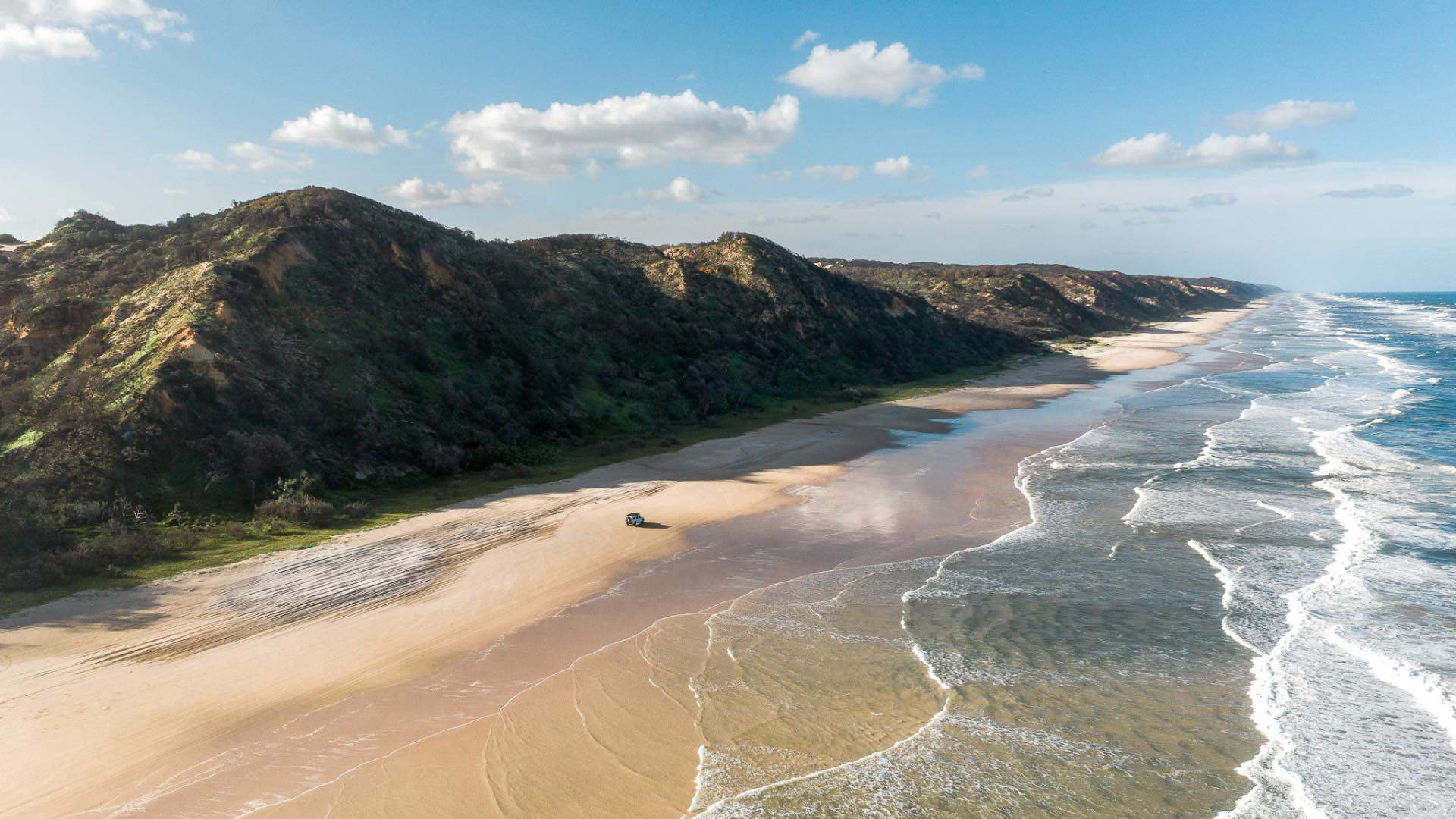 Photo of 75 Mile Beach on K'gari.one of the best islands in Australia.