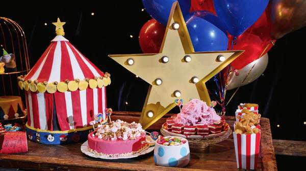 A selection of cake and snacks at the Circus Extravaganza High Tea Buffet.