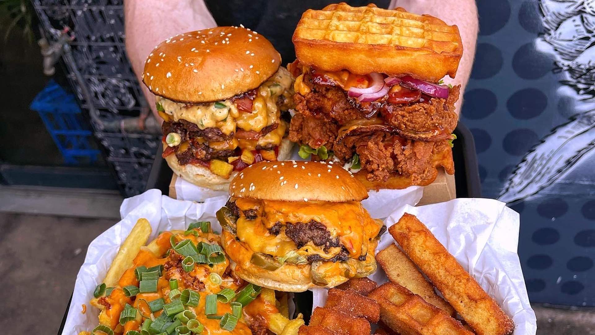 Some of the menu items of Hashtag Burgers and Waffles