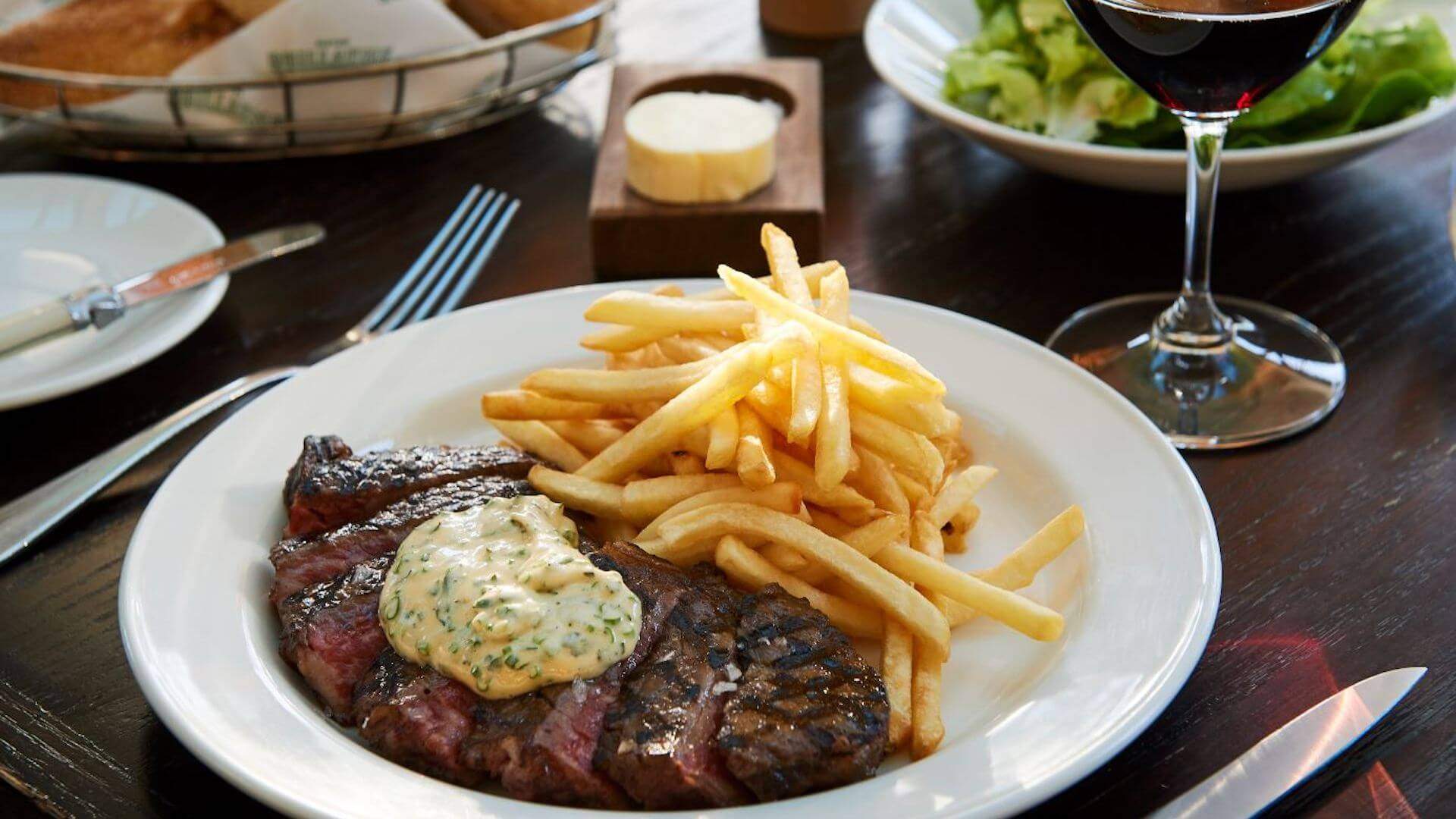 Steak frites at Bistro Guillaume in Crown - French restaurant Melbourne. 
