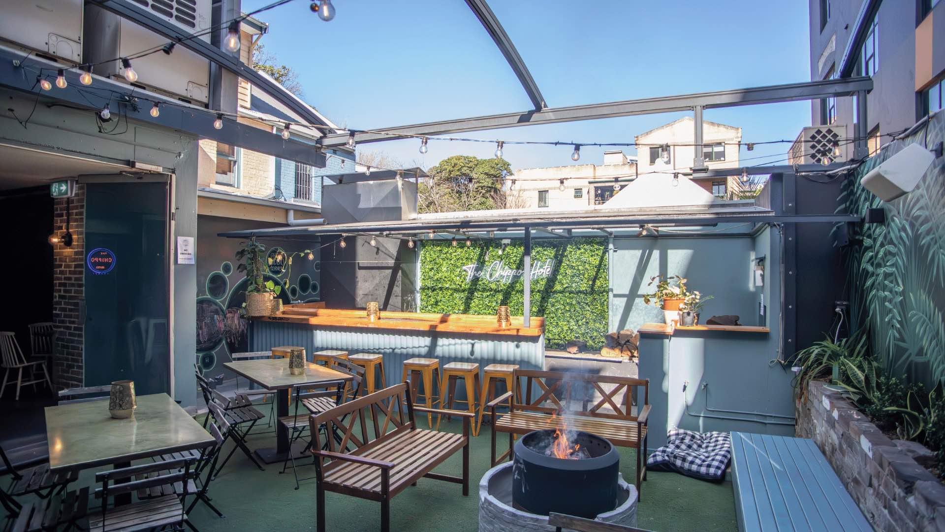 Photo of the open-air rooftop bar at The Chippo Hotel.