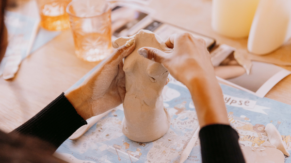 Clay-moulding at a pottery workshop held by Crock'd. 