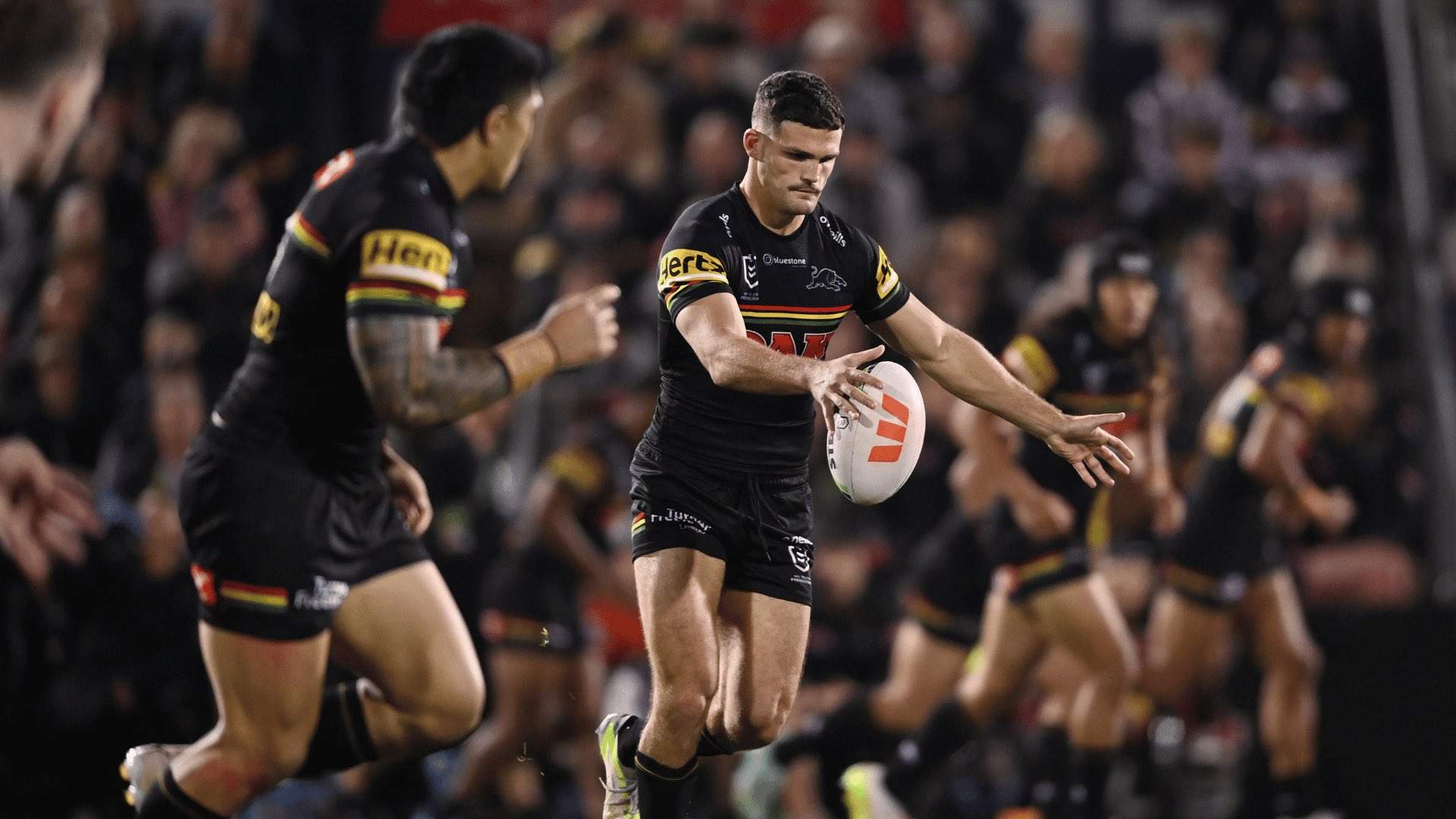 The Penrith Panthers playing the Melbourne Storm.