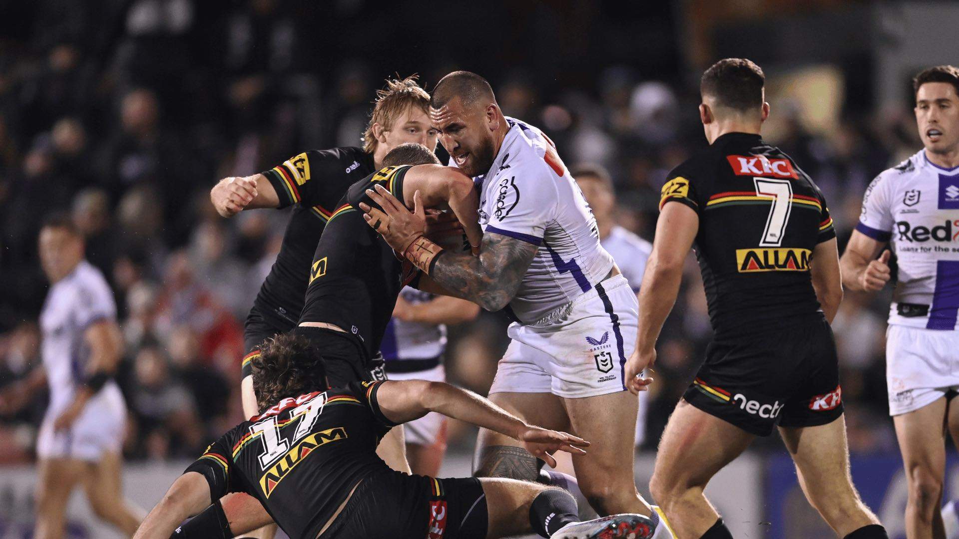 Photo of an NRL game in action.