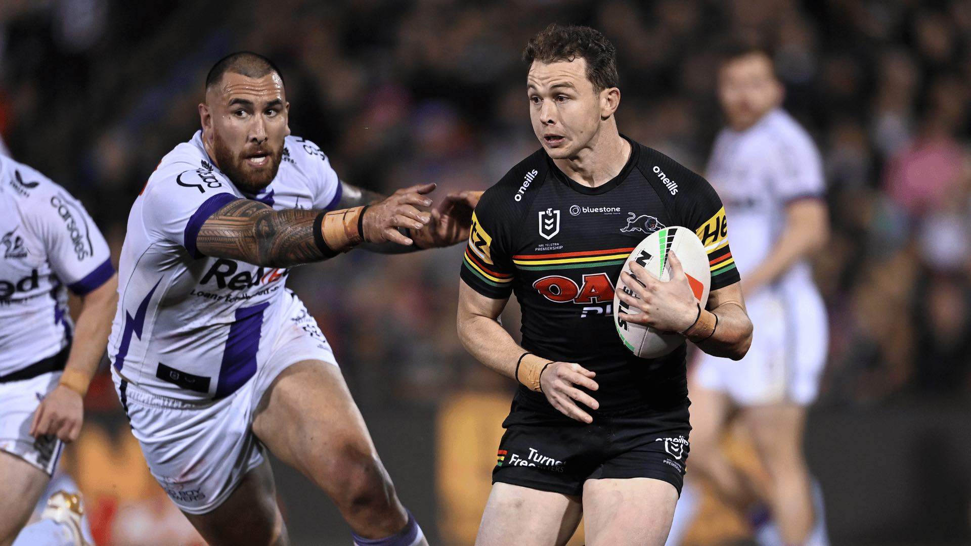 The Penrith Panthers playing the Melbourne Storm.