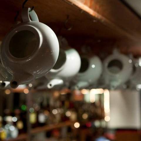 Teapots line the roof at World Bar in Sydney's Kings Cross