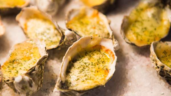 Mornay oysters from Aptus Seafood Grill at South Melbourne Market - one of the stops during A Fromage Affair guided tour