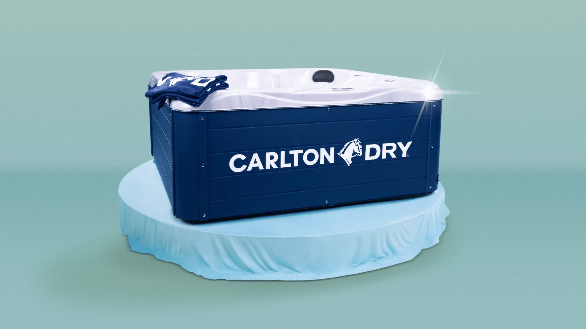 Photo of a Carlton Dry-branded hot tub.