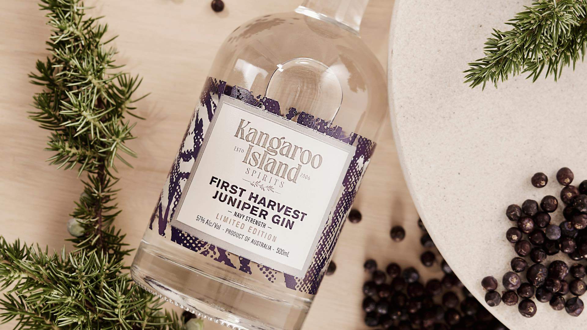 A bottle of Kangaroo Island Spirits' First Harvest Juniper Gin.
