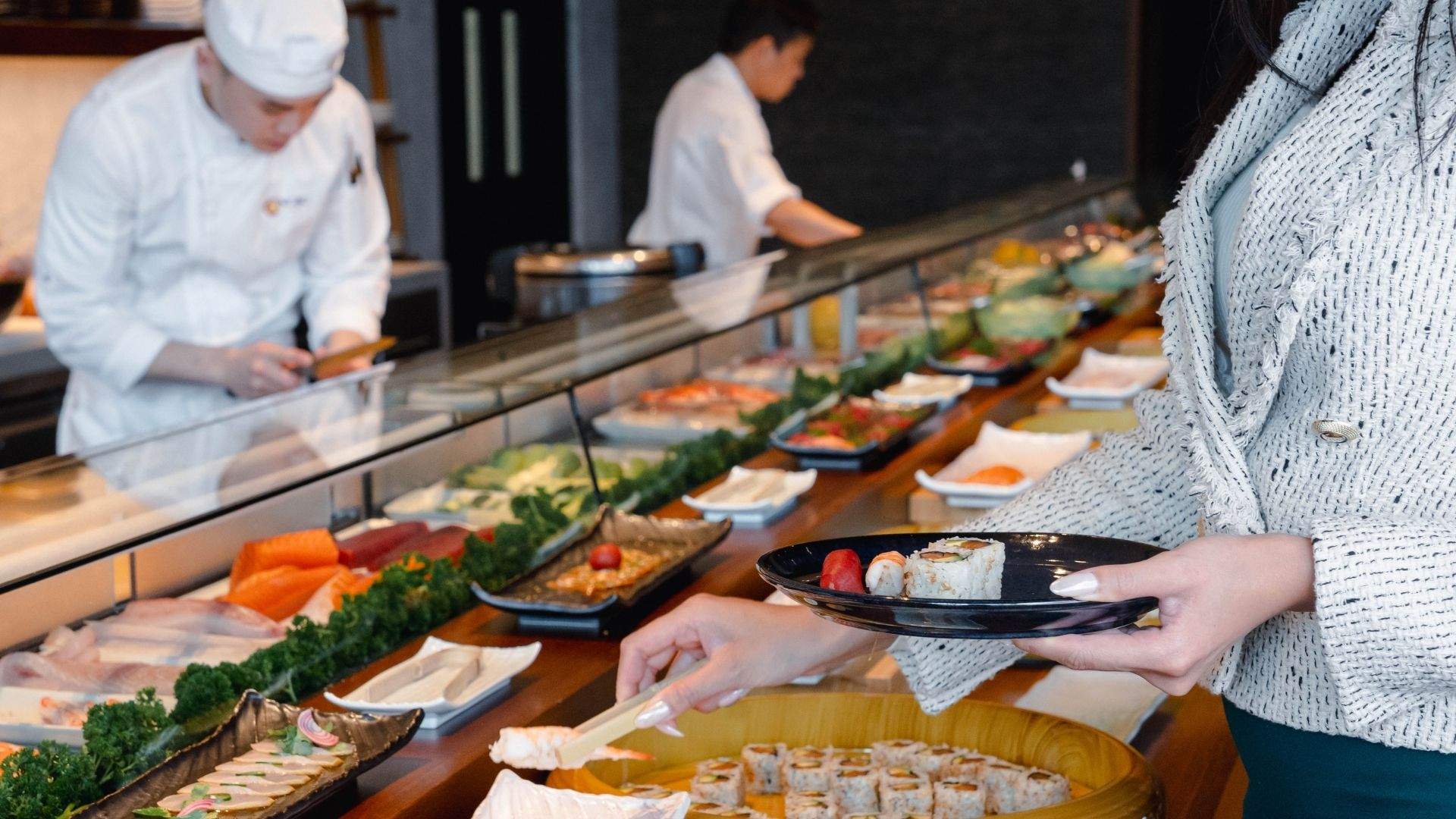 10-metre-long sushi table for Nobu's all-you-can-eat lunch offering. 