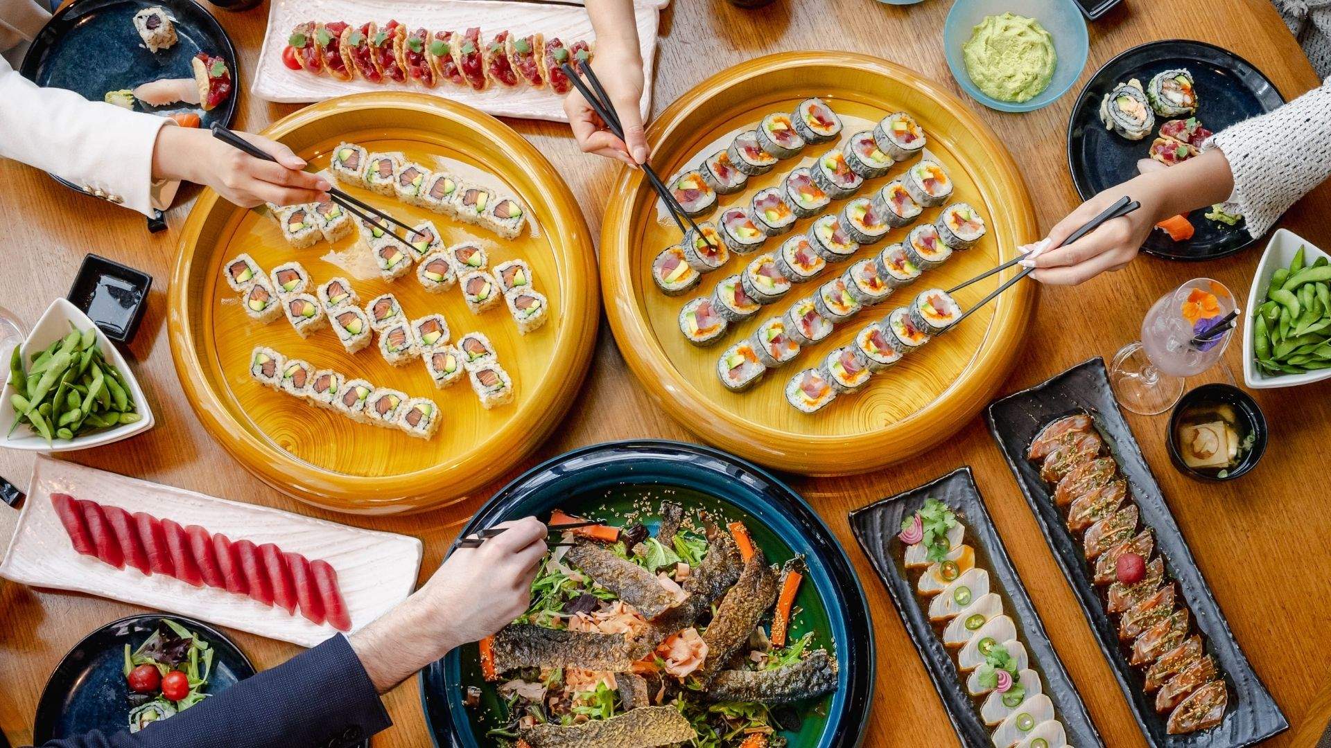 Sushi trays available for Nobu's all-you-can-eat lunch offering.