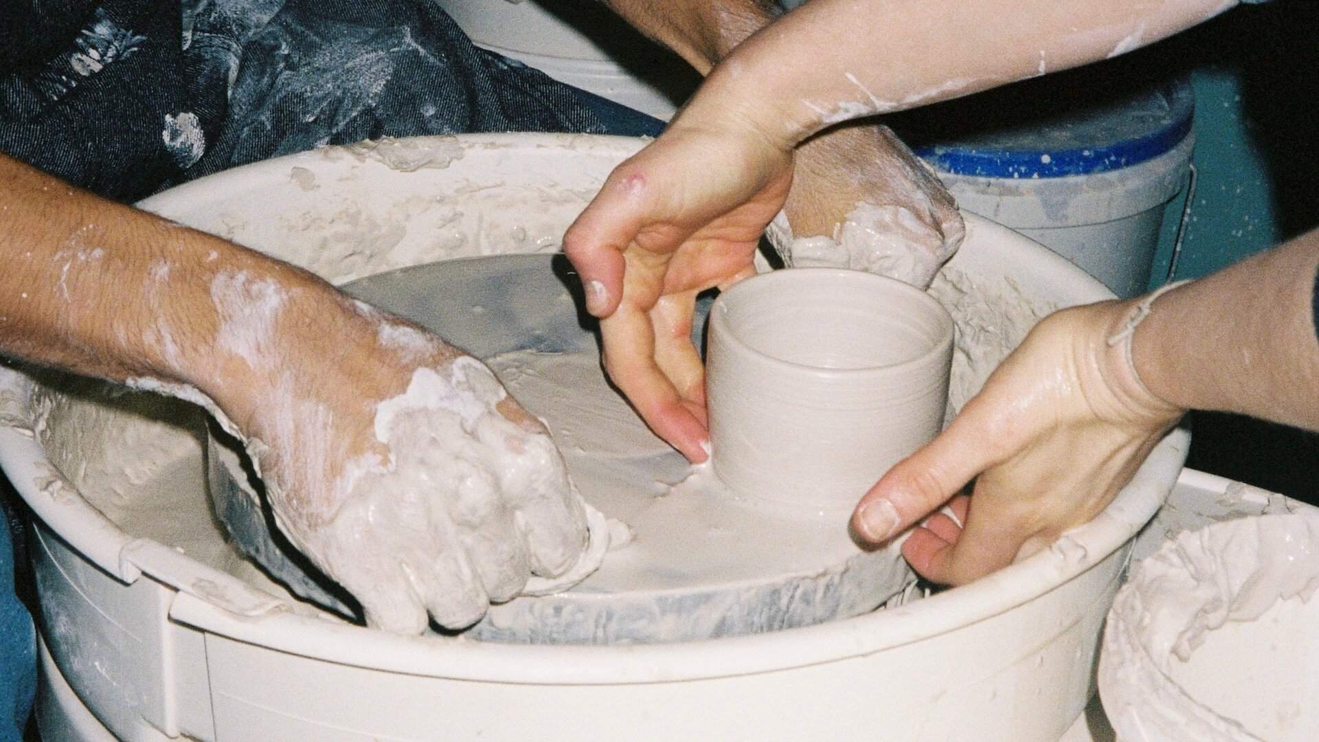 Wheel throwing at Pot Dispensary pottery studio in Melbourne.