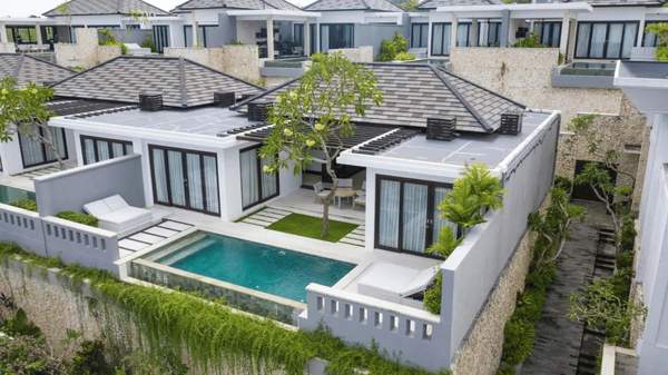 A villa and pool at Prasana in Bali.