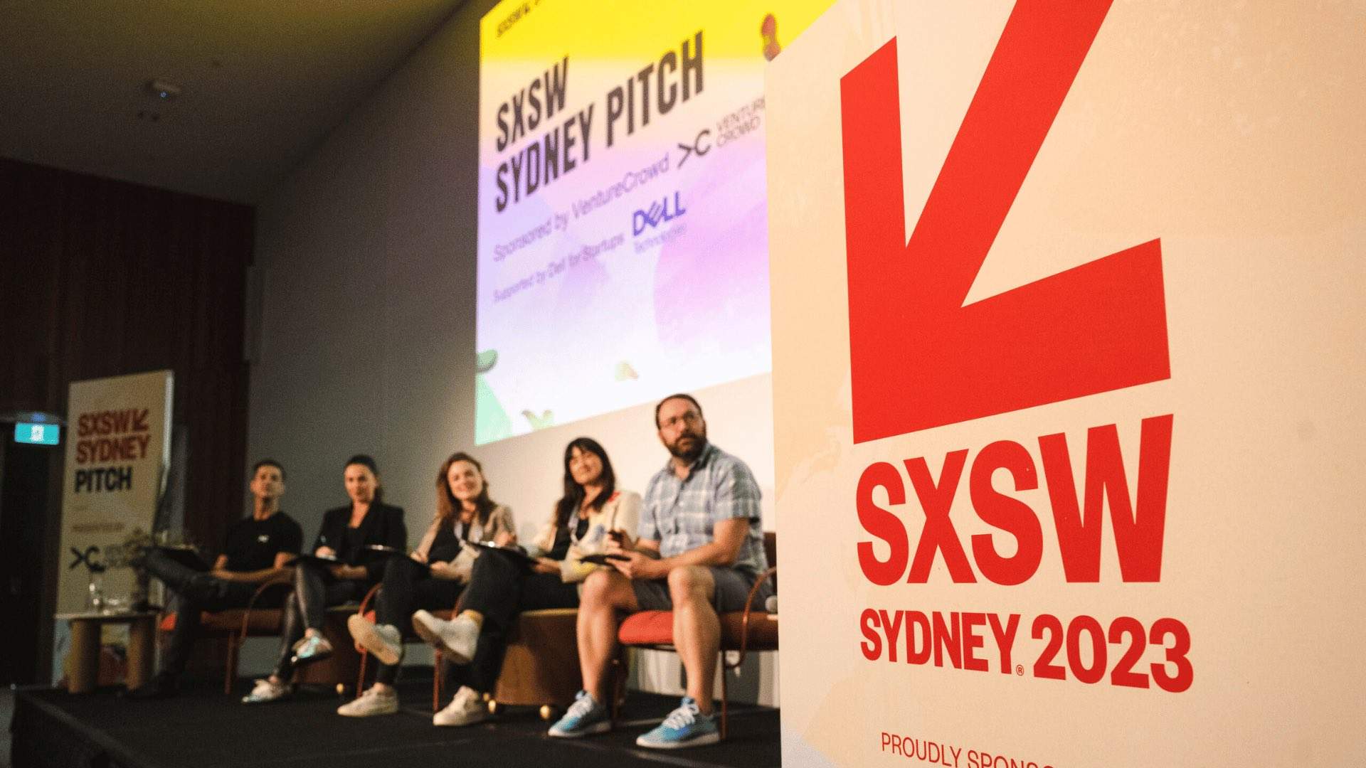 People on stage at the SXSW Sydney 2023 Pitch Grand Final.