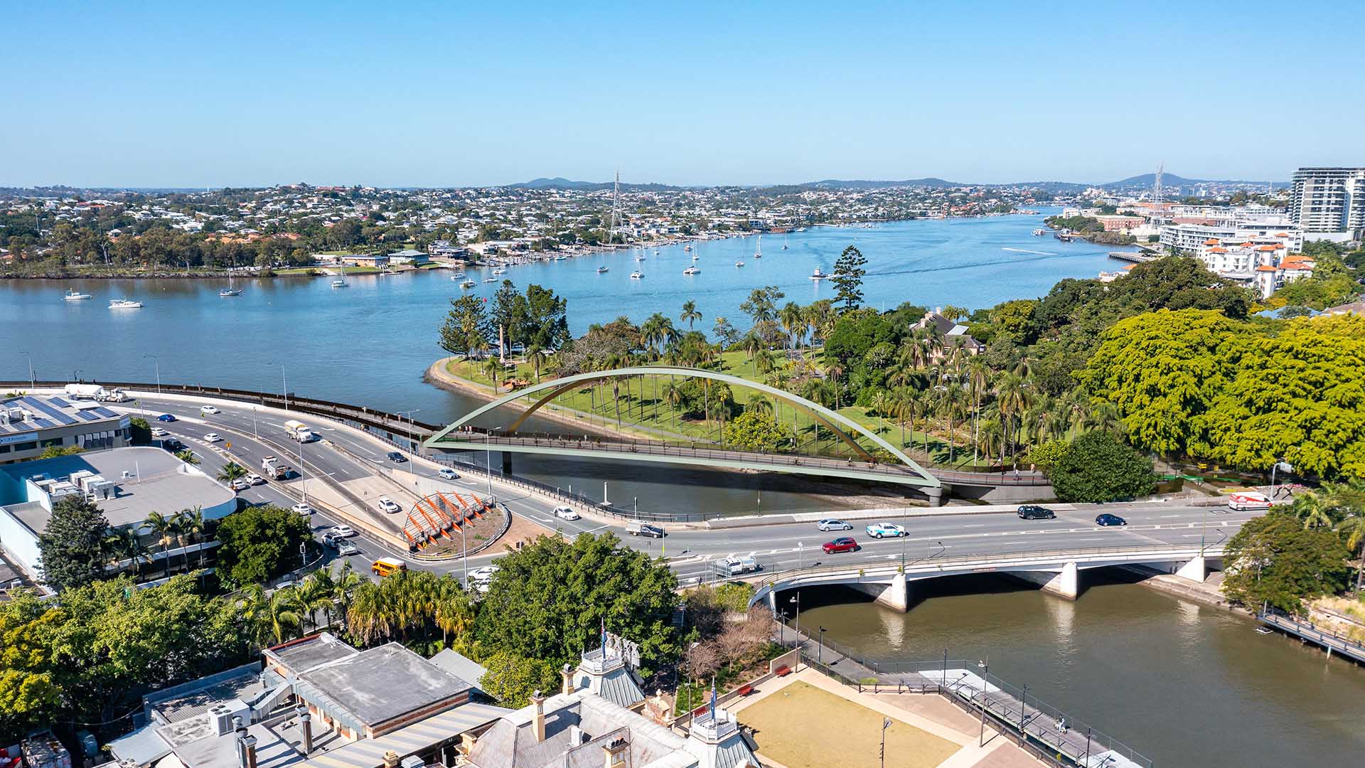 Breakfast Creek's New Green Bridge Connecting to Kingsford Smith Drive's Riverwalk Will Open in 2024
