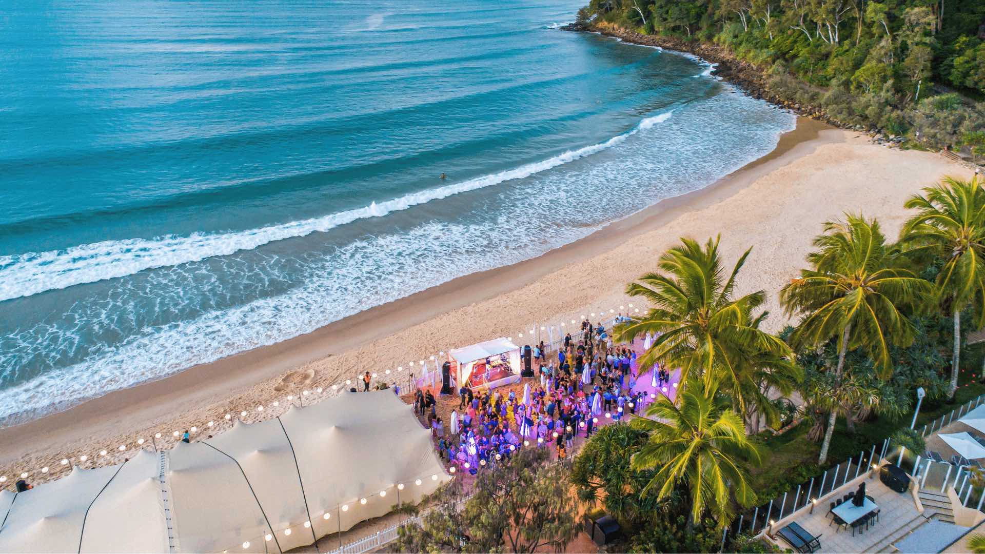 An overhead shot of the Noosa Eat and Drink Festival on the beach.