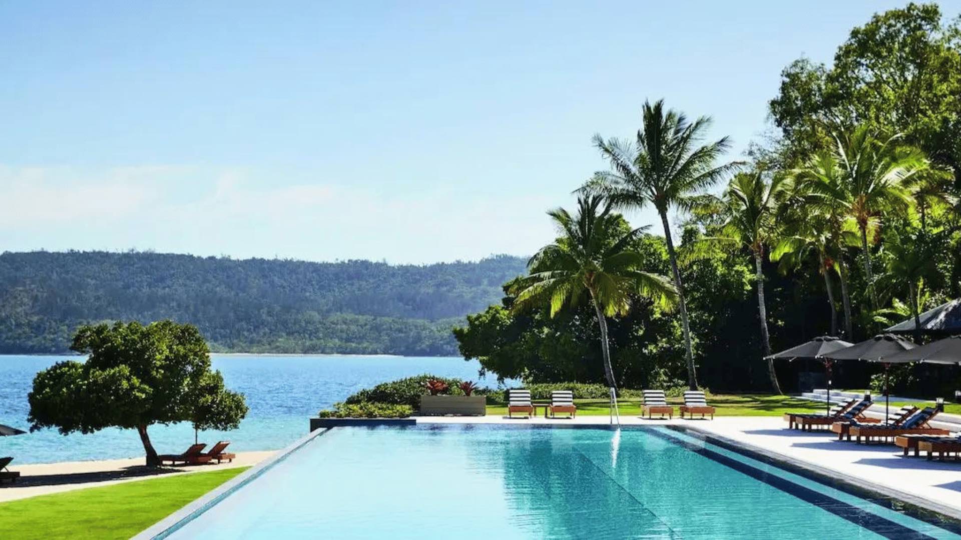 The infinity pool overlooking the ocean at qualia resort on Hamilton Island.