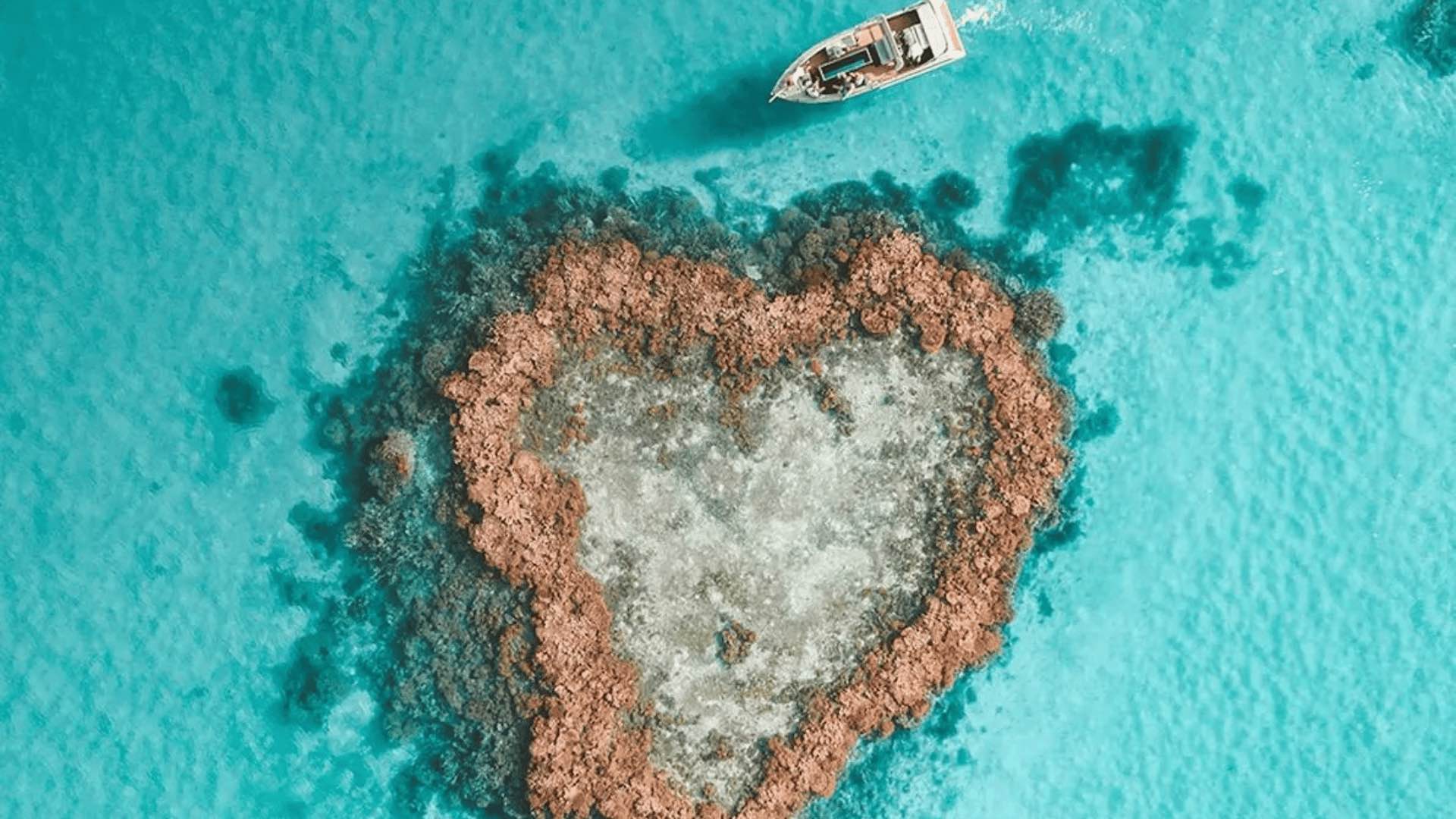 An overhead shot of Heart Reef on Hamilton Island.