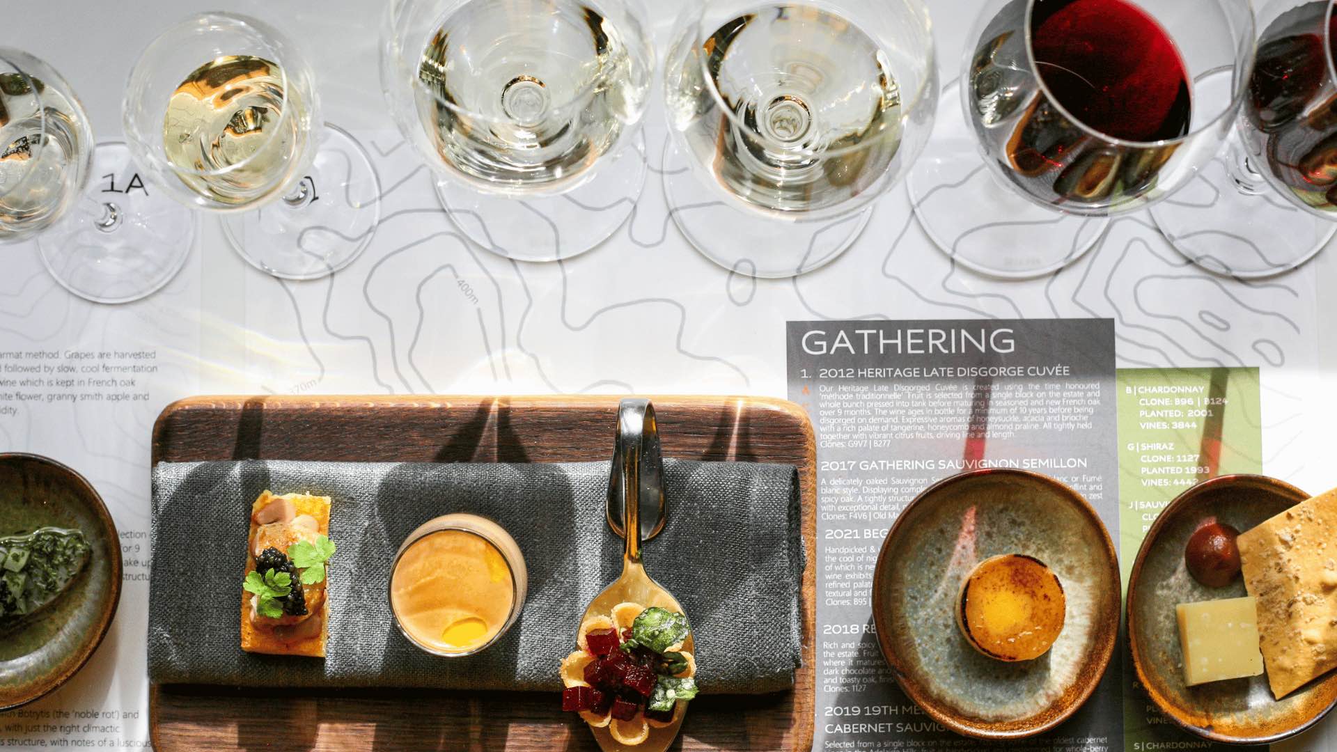 Wine pairings and amuse-bouches served at the Gathering Experience.