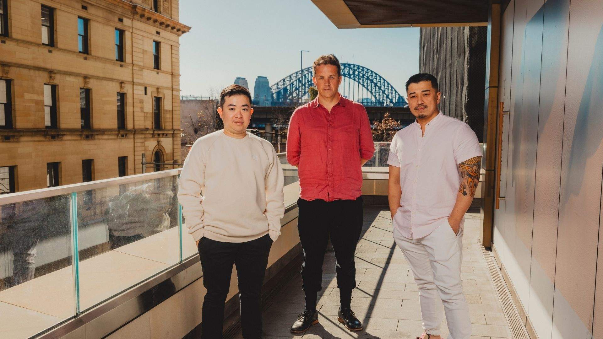 Left to right: Head Chef Bremmy Setiyoko, General Manager Lee Potter Cavanagh and owner and Executive Chef Cuong Nguyen pictured at Penelope's in Quay Quarter Tower with Sydney Harbour Bridge views.