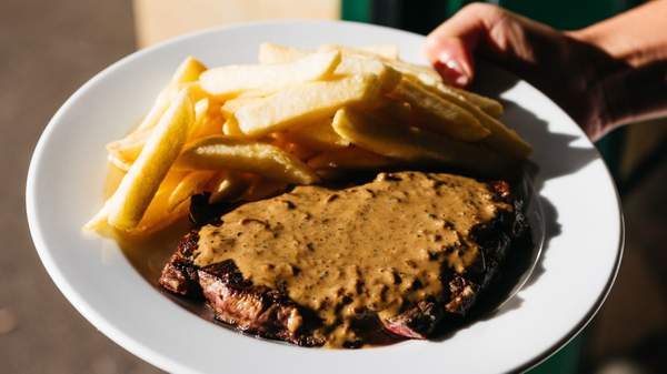 Steak and chips with a pepper sauce from The Lady Hampshire.