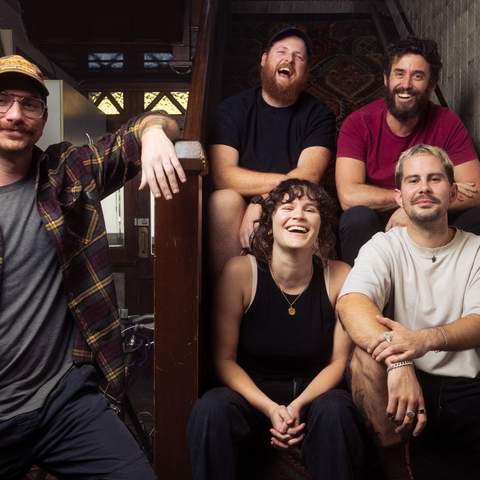 The five-person crew behind the reopening of The Bat & Ball Hotel in Redfern, including Rachael Paul, Cameron Votano, Zachary Godbolt, Daniel McBride and Dynn Szmulewicz.