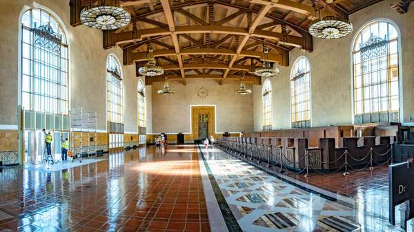 Los Angeles, USA - APR 18, 2019: : Interior view of the Union Station in Los Angeles. The station is the busiest station in the Western United States.