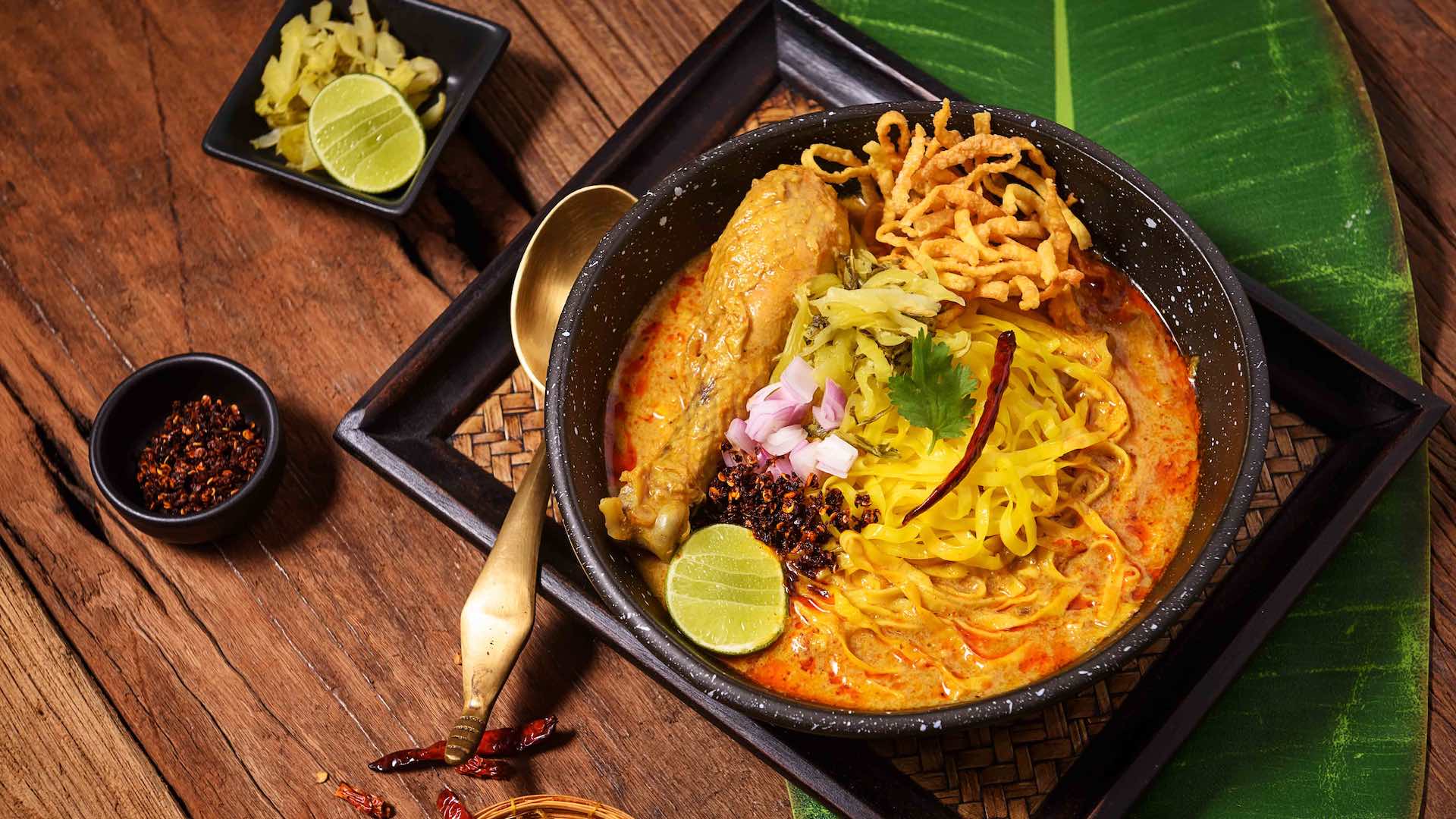 Egg Noodle in Chicken Curry (Kao Soi Kai ). Thai northern food.