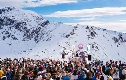 Background image for Snow Machine's Mix of Music and Skiing Is Returning to Queenstown in 2025 with Amyl and The Sniffers, Claptone and More