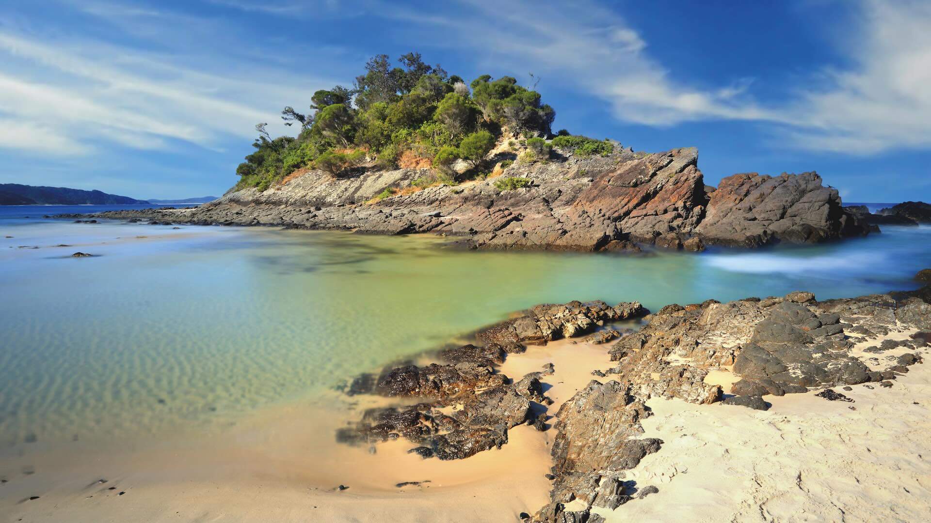 Number One Beach, Seal Rocks, Australia, on a beautiful sunny day.
