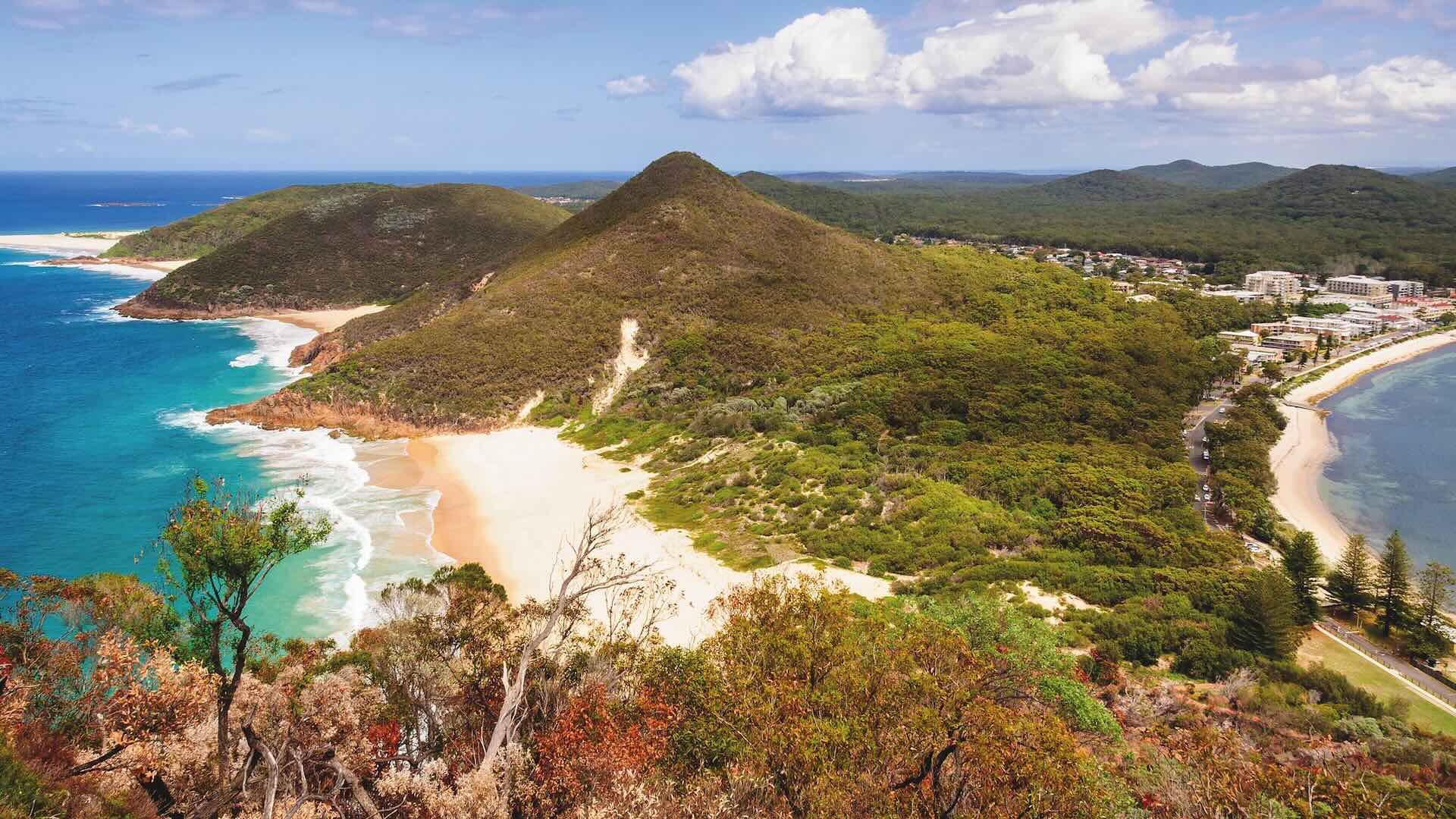 Sweeping view over Zenith Beach and Shoal Bay from the Tomaree Mountain Lookout - Shoal Bay, NSW, Australia