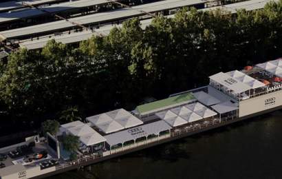 Background image for This Just In: Arbory Afloat's Floating Tennis Court Is Now (Checks Notes) Home to the Audi F1 Car Fleet