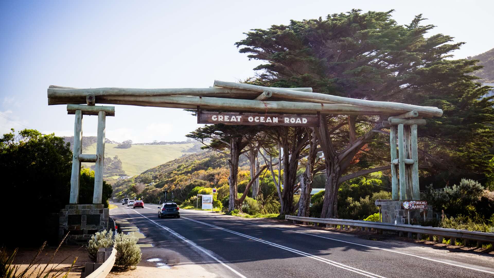 The famous wooden gate landmark to the Great Ocean Road near Anglesea in Victoria, Australia