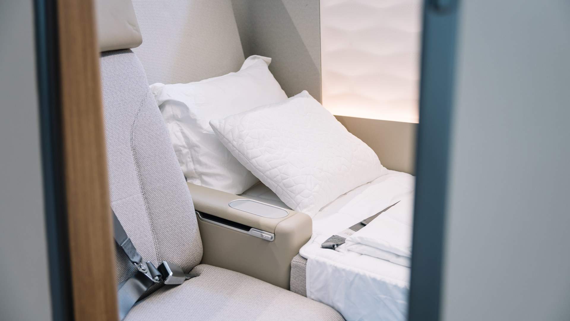 Qantas Project Sunrise first suite with bed made up